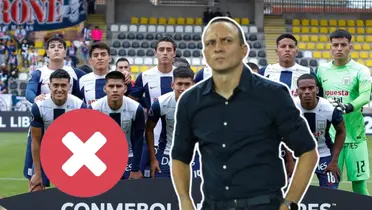 Alejandro Restrepo molesto y un equipo Sub 20 de Alianza Lima posando 