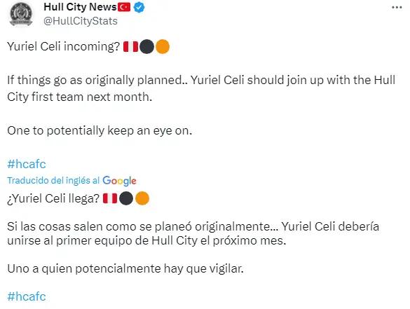 Hull City quiere contar con Yuriel Celi