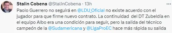 Paolo Guerrero no seguiría en LDU