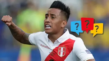 Christian Cueva alzando el brazo y vistiendo la camiseta de la Selección Peruana