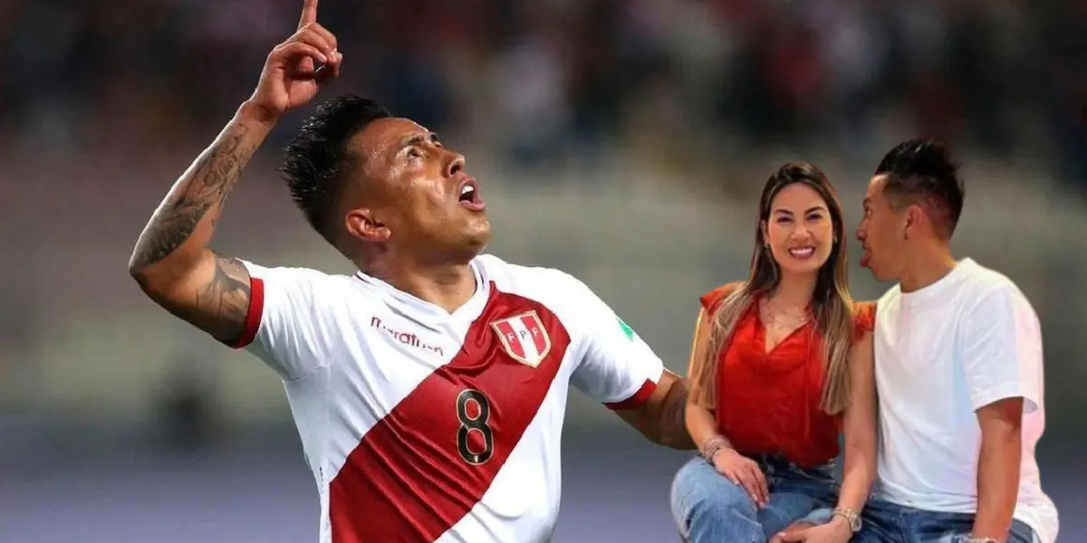 Christian Cueva celebrando con la Selección Peruana y al lado junto su esposa