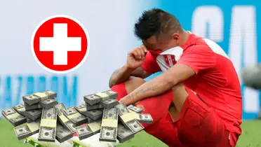 Christian Cueva tapándose la cara con la camiseta de la Selección Peruana