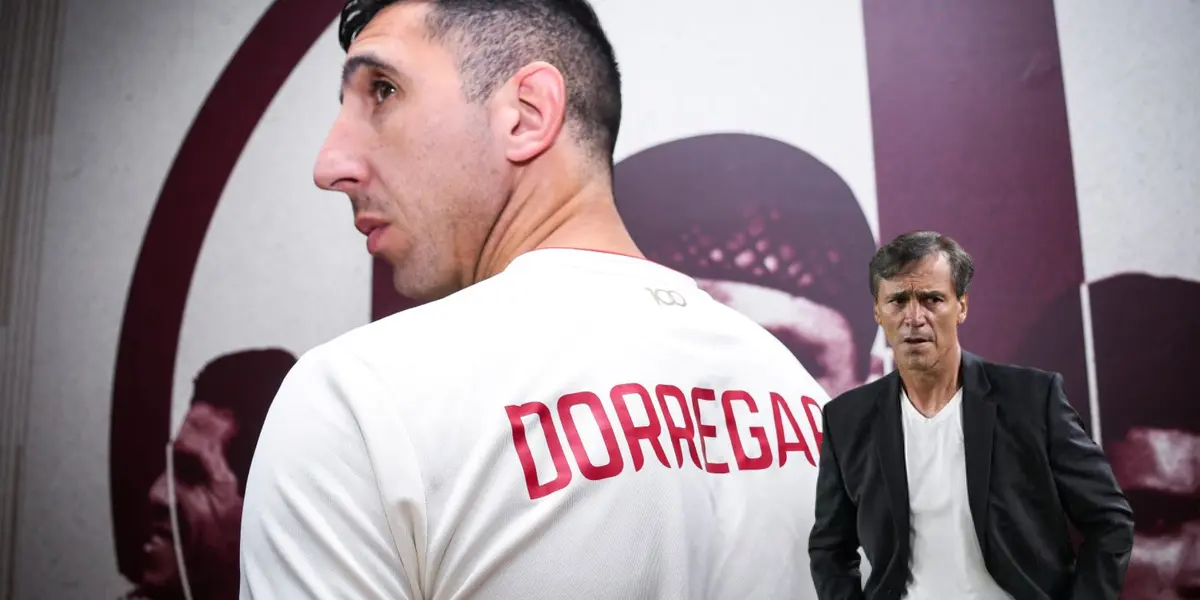 Diego Dorregaray presentado en la U y Fabián Bustos serio (Foto: Universitario) 