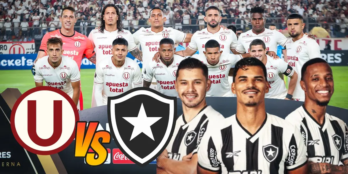 Equipo titular de Universitario en Copa Libertadores y debajo jugadores de Botafogo