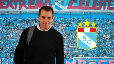 Guillermo Farré y detrás la hinchada de Sporting Cristal