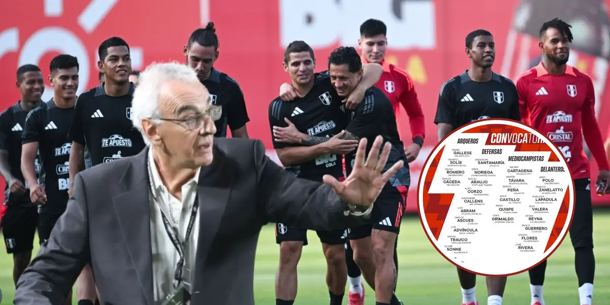Jorge Fossati y detrás los jugadores de la Selección Peruana en Videna