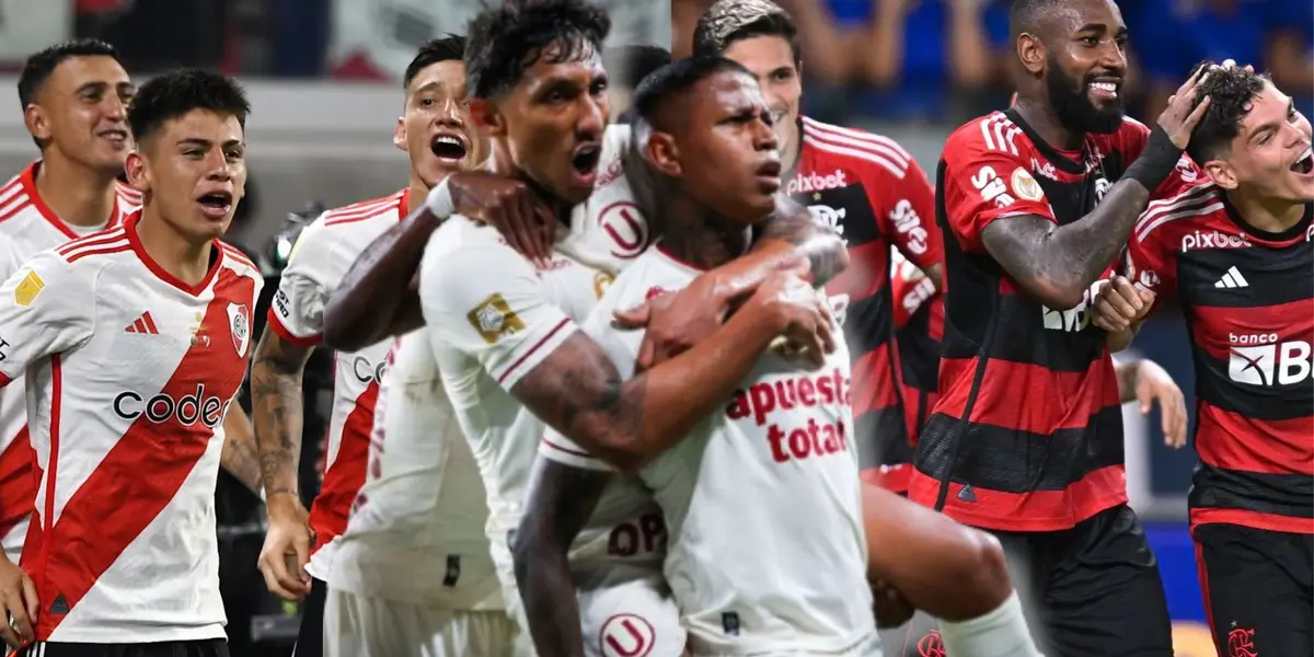 Jugadores de River Plate y de Flamengo, delante Canchita Gonzáles y Andy Polo