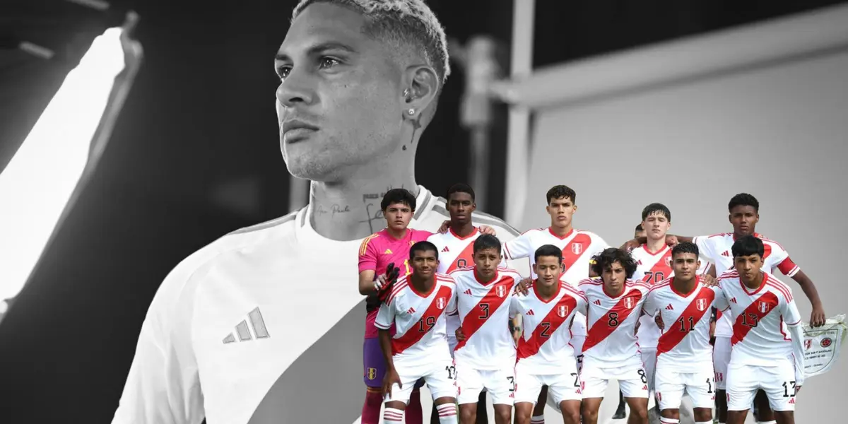 Paolo Guerrero serio y Selección Peruana Sub 17 (Foto: Selección Peruana) 