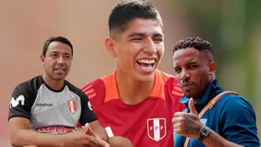 Piero Quispe sonriendo, Nolberto Solano y Jefferson Farfán