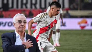 Piero Quispe vistiendo la camiseta de la Selección Peruana y debajo Jorge Fossati