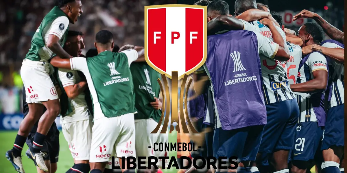 Universitario de Deportes y Alianza Lima festejando los goles marcados en el debut de la Libertadores