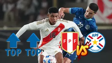 Wilder Cartagena disputando una acción de juego en el Perú vs Paraguay