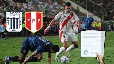 Zambrano disputando una acción de juego con Arce en el Perú vs Paraguay