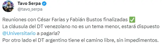 César Farías casi descartado en la U