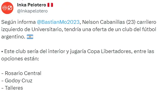 Nelson Cabanillas jugaría en Argentina