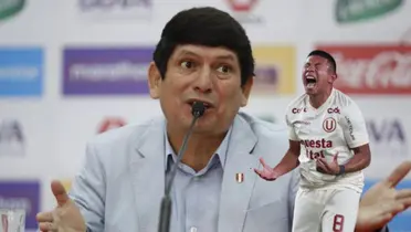 Agustín Lozano hablando con la prensa y Edison Flores gritando 