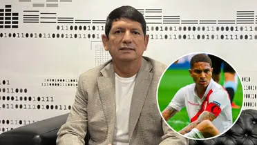 Agustín Lozano sentado y Paolo Guerrero serio (Foto: RPP) 