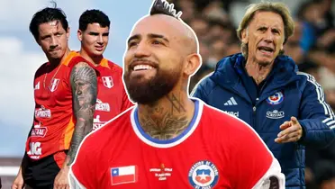 Arturo Vidal - Ricardo Gareca - Gianluca Lapadula (Foto: Andina - FPF) 