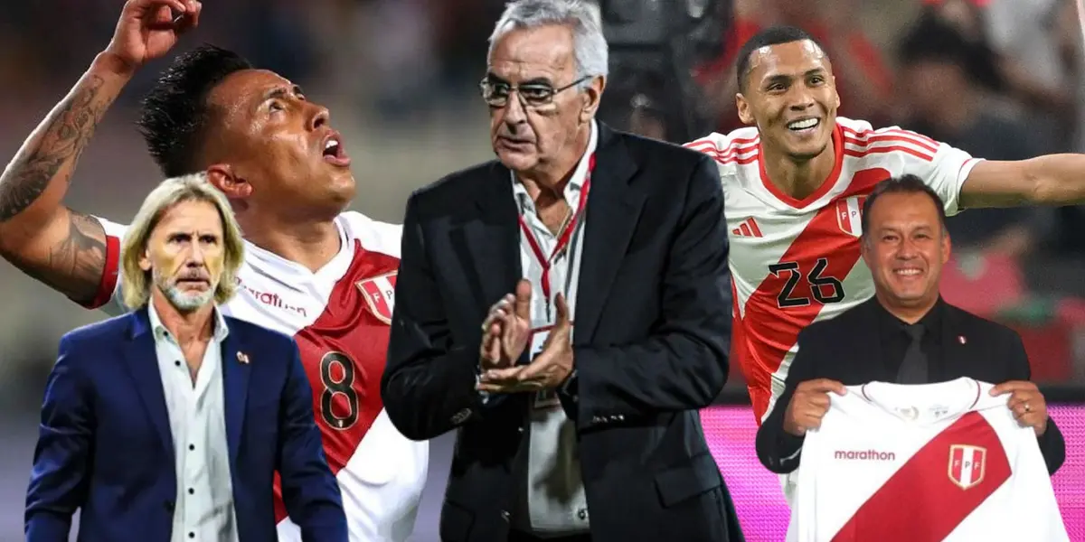 Christian Cueva, Bryan Reyna, Jorge Fossati, Ricardo Gareca y Juan Reynoso en representación de Perú