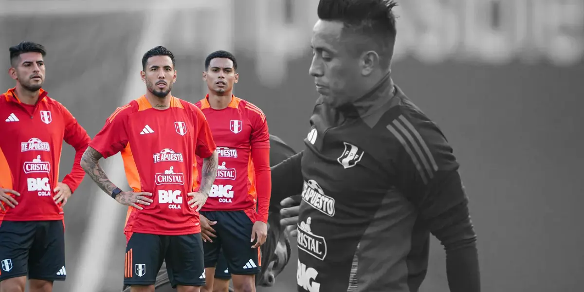 Christian Cueva de fondo, Zambrano, Peña y López en los entrenamientos (Foto: Selección Peruana) 