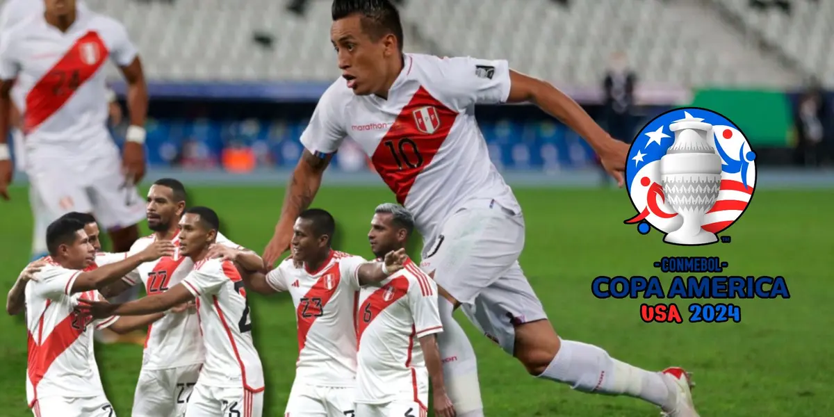 Christian Cueva y debajo jugadores de la Selecció Peruana festejando