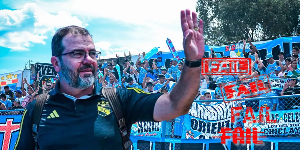 Enderson Moreira saludando y detrás los hinchas de Sporting Cristal hoy en Cajabamba