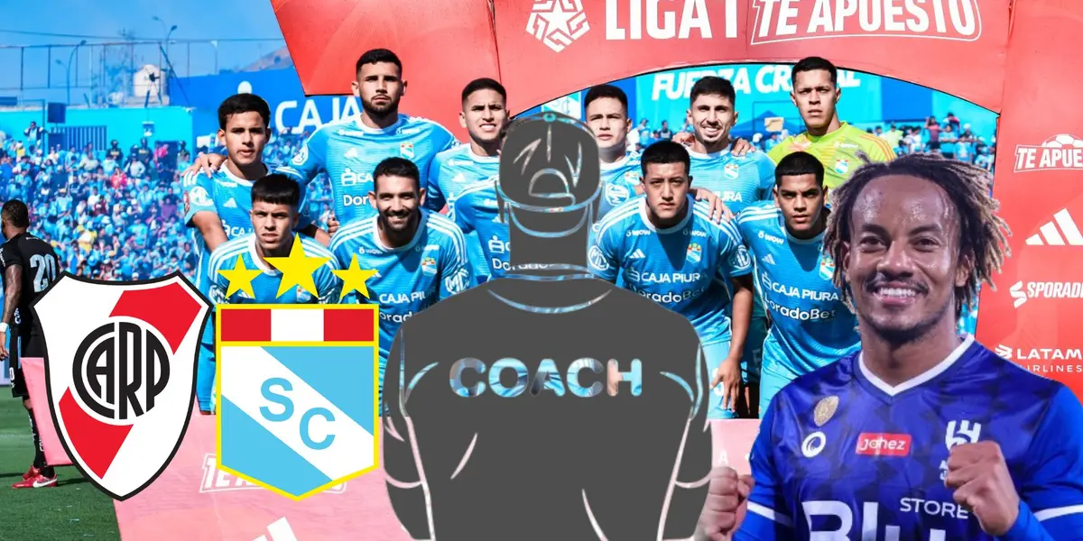 Equipo titular de Sporting Cristal y André Carrillo con camiseta de Al-Hilal de Arabia