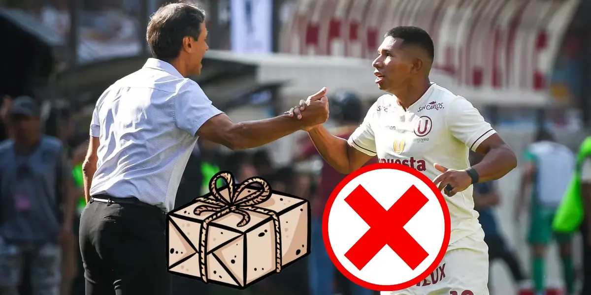 Fabián Bustos y Edison Flores saludándose en el campo de juego