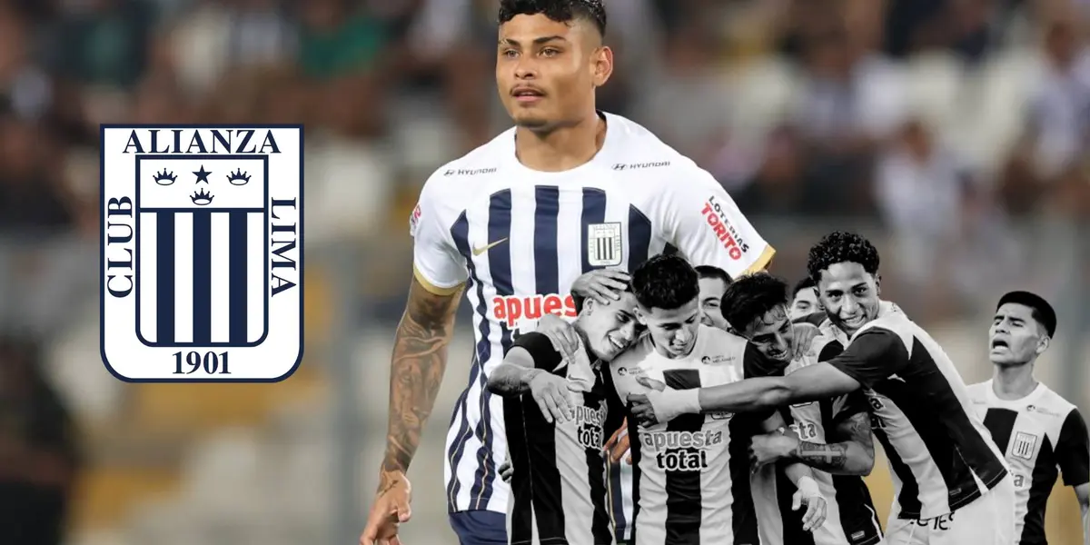 Jeriel De Santis con la camiseta de Alianza Lima y debajo jugadores de las menores del club