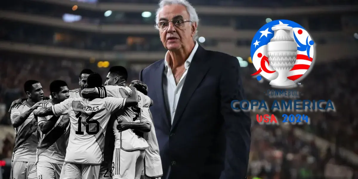 Jorge Fossati en el Estadio Monumental y debajo jugadores de la Bicolor abrazados en blanco y negro