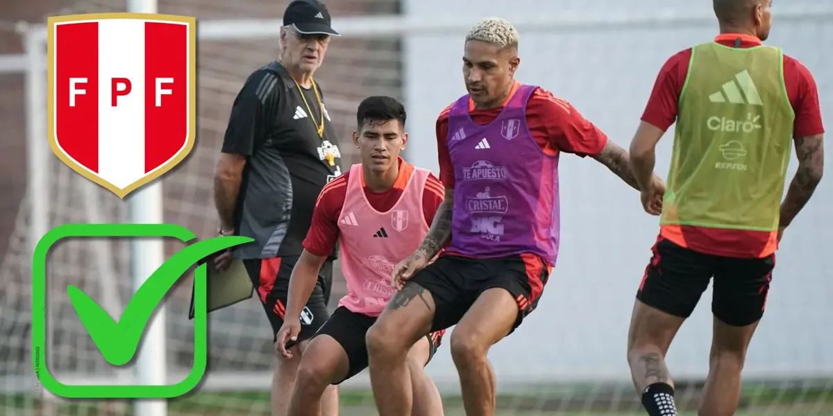 Jorge Fossati, José Rivera, Paolo Guerrero y Alexander Callens en un entrenamiento de la Bicolor en Videna