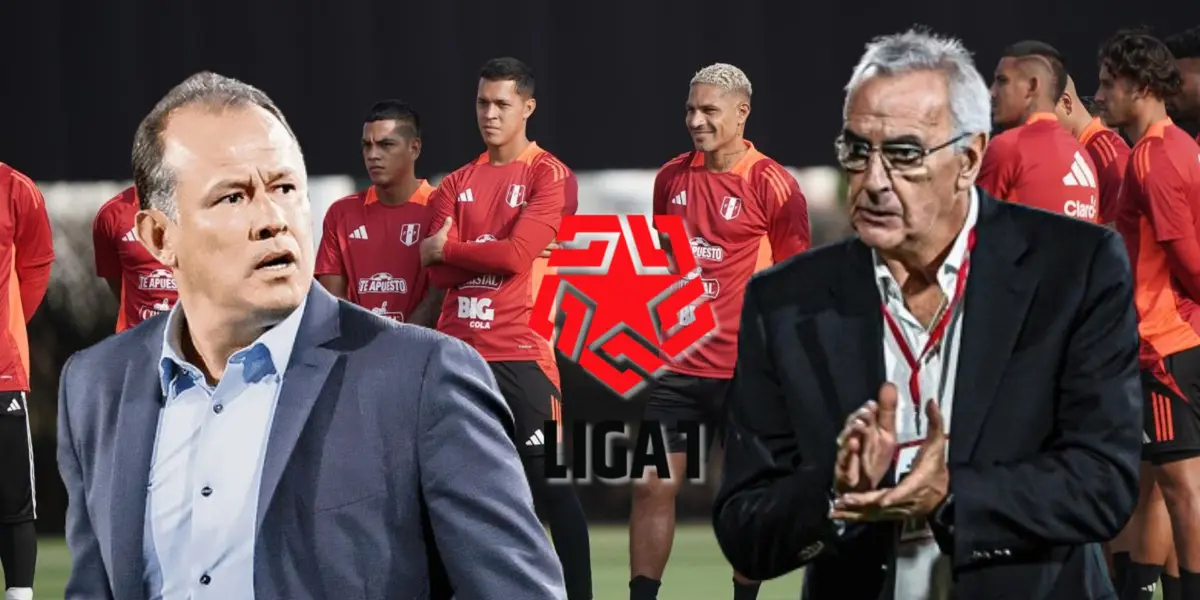 Juan Reynoso, Jorge Fossati y detrás los jugadores de la Selección Peruana