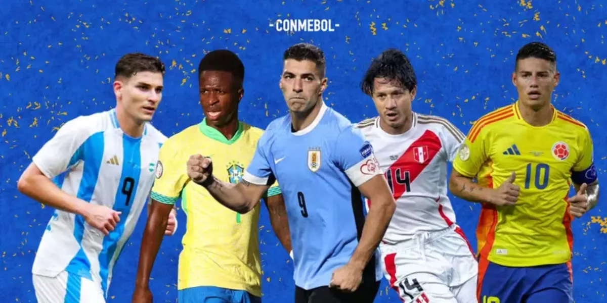 Julián Álvarez - Vinicius Jr. - Luis Suárez - Gianluca Lapadula - James Rodríguez (Foto: Conmebol)