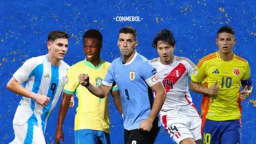 Julián Álvarez - Vinicius Jr. - Luis Suárez - Gianluca Lapadula - James Rodríguez (Foto: Conmebol)