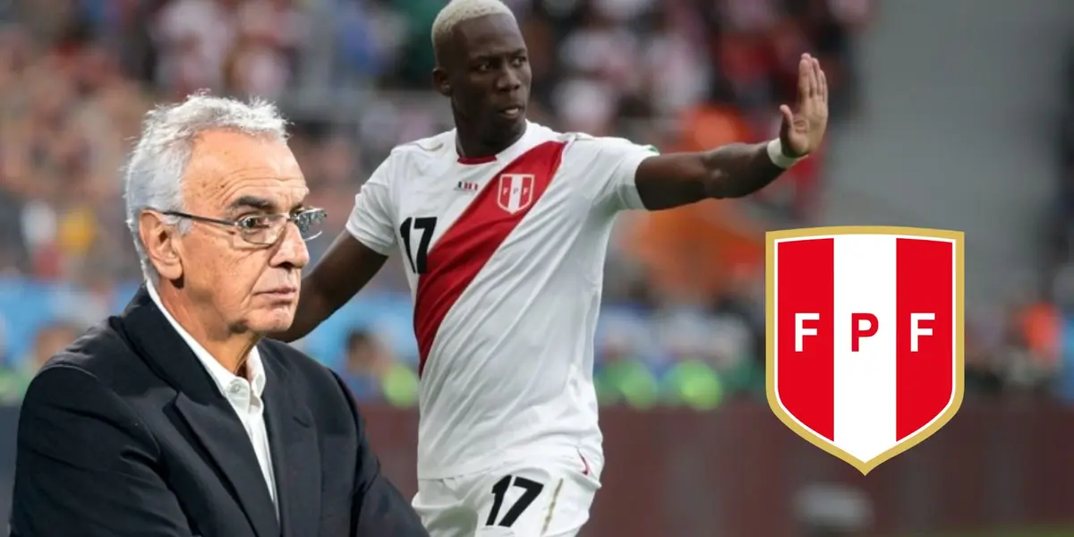 Luis Advíncula estirando el brazo y delante Jorge Fossati pensativo