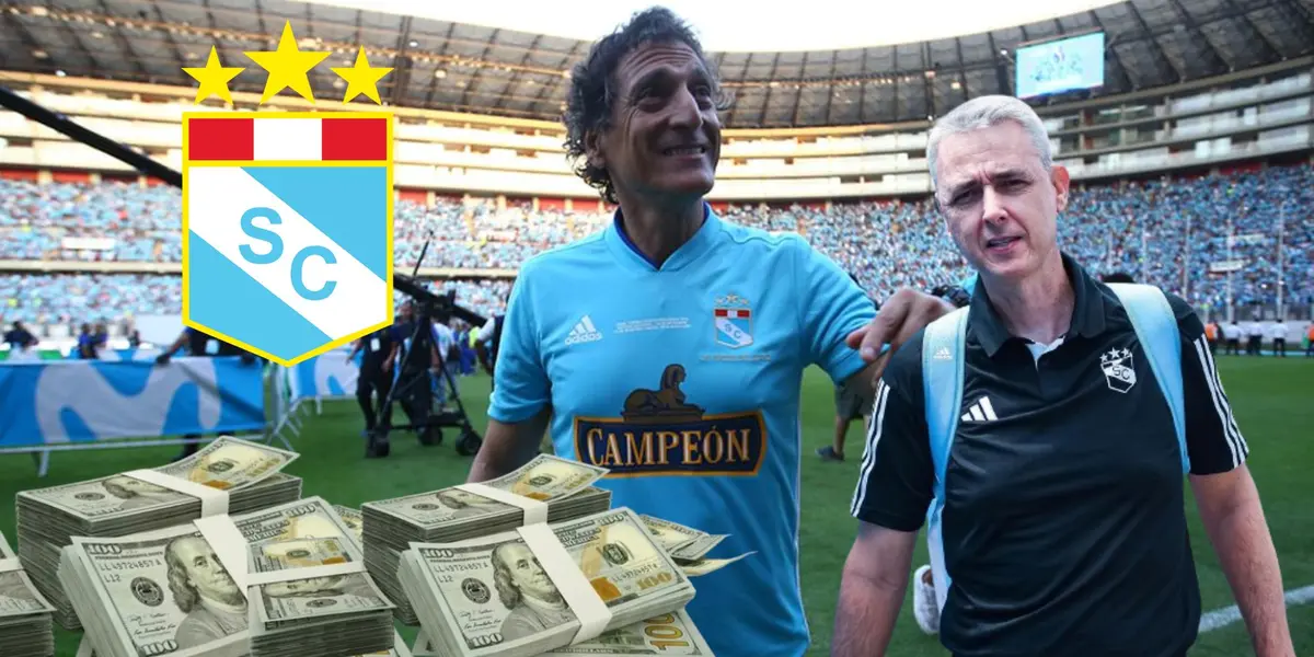 Mario Salas con la camiseta de Sporting Cristal y Tiago Nunes