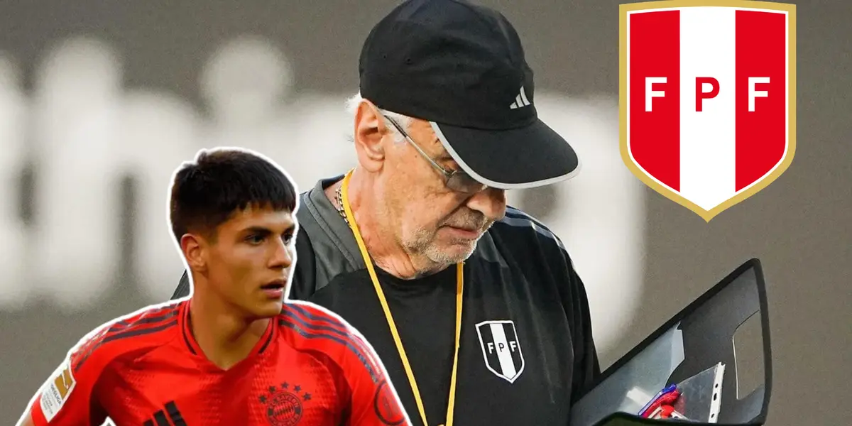 Matteo Pérez en Bayern Múnich y Jorge Fossati viendo sus apuntes (Foto: Selección Peruana)