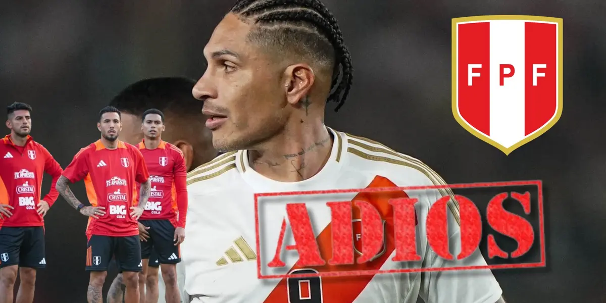 Paolo Guerrero vistiendo la camiseta de la Bicolor, debajo Zambrano, Peña y López