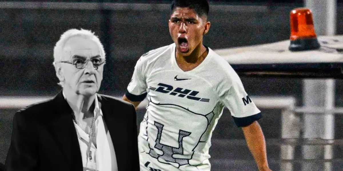 Piero Quispe celebrando con la camisetas de los Pumas y debajo Jorge Fossati